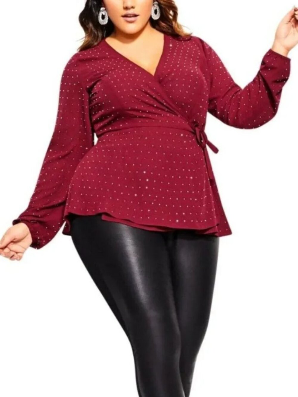 City Chic Women's Bling Flirt Embellished Burgundy Wrap Blouse 16